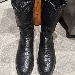 Justin Black Teju Lizard Roper Boots 10.5 D USA Made